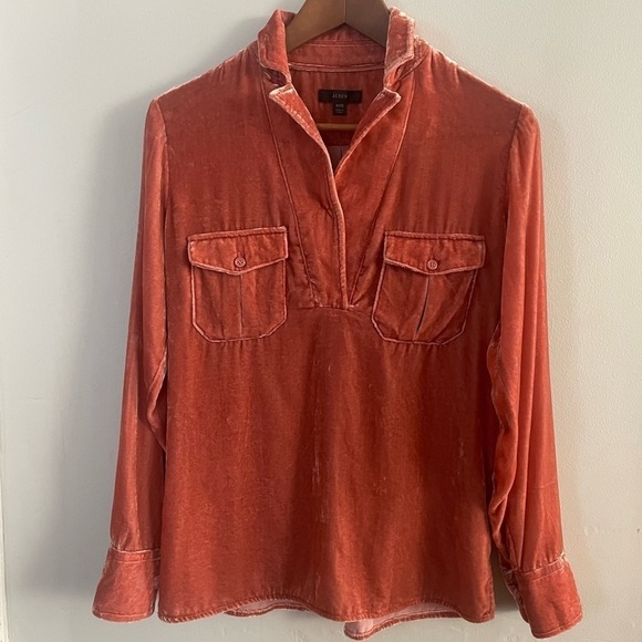 J.Crew Velvet Rust Patch Pocket Pullover Top Sz XXS - Picture 4 of 5